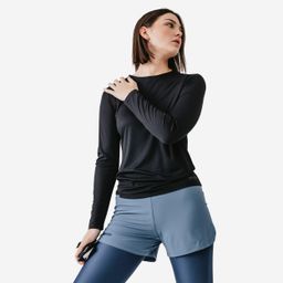 Women Long-Sleeved Running T-Shirt Sun Protect - Black-image-3