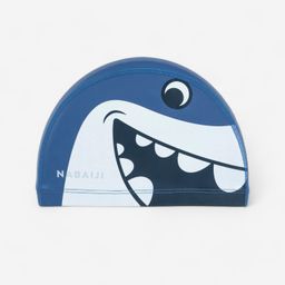 Kids Swim Cap Coated Mesh Printed Fabric Shark Blue-image-3