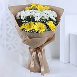 Lovely Yellow & White Flowers Jute Bouquet-14
