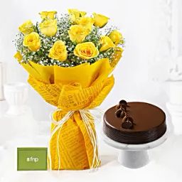 Sunshine Delivered Roses Bouquet Truffle Cake-37