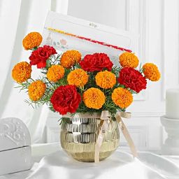Festive Rakhi Floral Hamper with Chocolates and Evil Eye-15