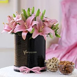 Pink Asiatic Lilies & Dry Fruits-image-71