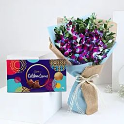 Chocolates N Blue Orchids Floral Gift-13