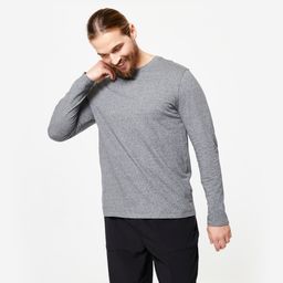 Men Tshirt Long Sleeve Regular Fit 100 for Gym-Grey-75