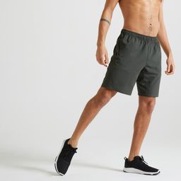 Men Sports Gym Shorts Polyester With Zip Pockets - Plain Khaki-image-10