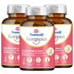 Vaamveda Biotin Keratin L Glutathione Vitamin C E Hair Skin Nail Hair Growth,  30 tablet(s)  Supplements (Pack of 3) -20