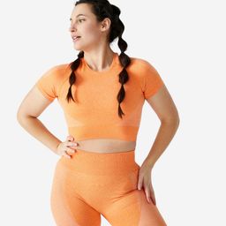 Seamless Short-Sleeved Cropped Fitness T-Shirt - Orange-image-62