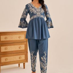 Alaya By Stage3 Floral Embroidered V-Neck Pure Cotton Tunic With Trouser-picture-52