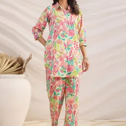 Janasya Floral Printed Pure Cotton Tunic With Trouser-image-64