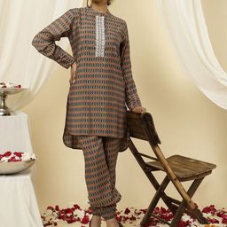 Jaipur Kurti Geometric Printed Mirror Work Pure Cotton Tunic With Pants-picture-16