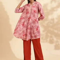 Sringam V-Neck Printed Tunic With Trouser Co-Ords-picture-22