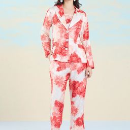 navyasa by liva Floral Printed Shawl Neck Crop Top Blazer With Trouser-picture-9