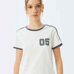 Koton Women Typography Printed Round Neck Cotton Slim Fit T-shirt-image-48