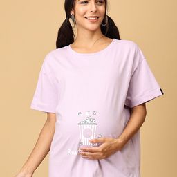 The Mom Store Women Graphic Printed Round Neck Cotton Maternity Oversized T-shirt-image-83
