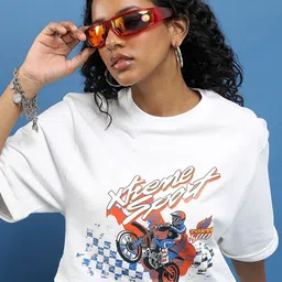 Tokyo Talkies Typography Printed Drop-Shoulder Sleeves Boxy Crop Oversized T-shirt-image-56
