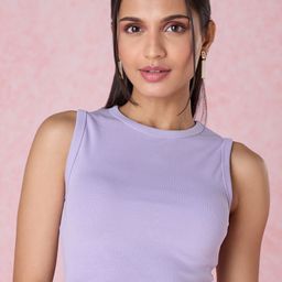 20Dresses Purple Round Neck Sleeveless Crop T-shirt-image-0