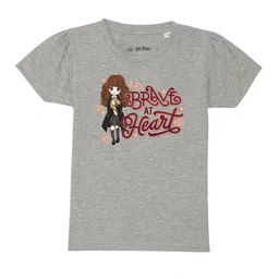 Harry Potter by Wear Your Mind Girls Grey & Red Printed Pure Cotton T-shirt-image-86