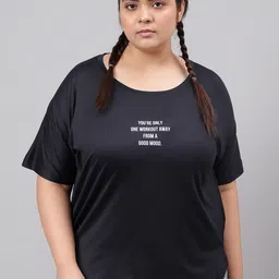 MKH Plus Size Typography Printed Drop-Shoulder Sleeves Relaxed Fit Dri-FIT T-shirt-image-42