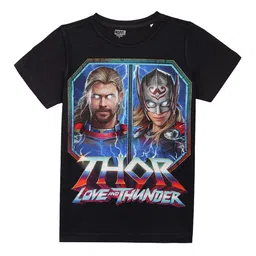 Marvel by Wear Your Mind Boys Black & Multicoloured Printed Applique T-shirt-image-67