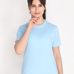 CHKOKKO Women Blue Regular Fit Cotton T-shirt-image-34