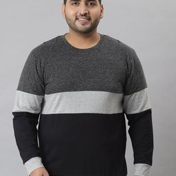 Instafab Plus Men Charcoal & Black Colourblocked T-shirt-image-27