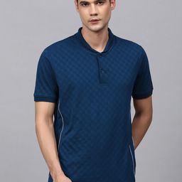 Campus Sutra Men Navy Blue Self Design Henley Neck T-shirt-image-35