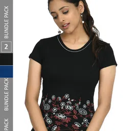 IndiWeaves Pack Of 2 Floral Printed Pure Cotton T-shirt-image-40