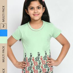 IndiWeaves Girls Pack Of 2 Floral Printed Pure Cotton T-Shirts-image-70