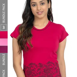 IndiWeaves Pack Of 3 Printed Casual Pure Cotton T-shirts-image-85