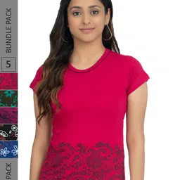 IndiWeaves Pack Of 5 Floral Printed Pure Cotton T-shirt-image-31
