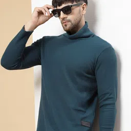 Rigo Self Design High Neck Cotton Casual T-shirt-image-29
