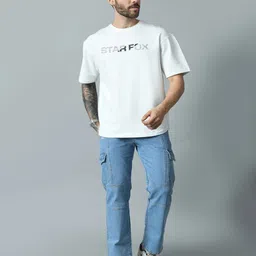 STARFOX Typography Printed Drop-Shoulder Sleeves Cotton Loose Fit T-shirt-picture-33