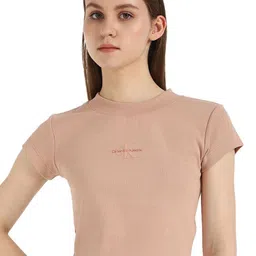 Calvin Klein Jeans Women Solid Round Neck Cotton T-shirt-image-96