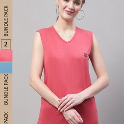 VIMAL JONNEY Pack Of 2 V-Neck Gym T-shirt-image-37