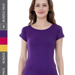 IndiWeaves Pack Of 3 Round Neck Pure Cotton T-shirt-image-65