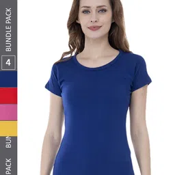 IndiWeaves Pack Of 4 Round Neck Pure Cotton T-shirt-image-46
