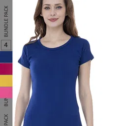 IndiWeaves Pack Of 4 Round Neck Pure Cotton T-shirt-image-43