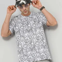 Celio Tropical Printed Round Neck Cotton T-shirt-image-7