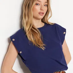 Trendyol Extended Sleeves Round Neck Cotton T-shirt-image-61