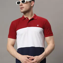 THE MILLION CLUB Colourblocked Polo Collar Cotton T-shirt-image-51