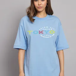 Imsa Moda Typography Printed Drop-Shoulder Sleeves Cotton Oversized T-shirt-image-87