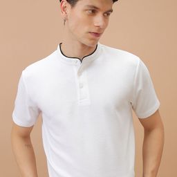 KETCH White Henley Neck Relaxed Fit T-shirt-image-11