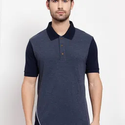 Kalt Men Navy Blue & Black Polo Collar T-shirt-image-94
