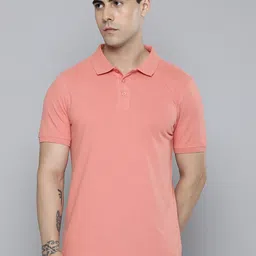 Mast & Harbour Pink Polo Collar Cotton T-shirt-image-38