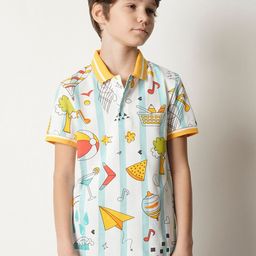 Jack & Jones Junior Boys Conversational Printed Polo Collar Pure Cotton T-shirt-picture-46
