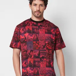 SPYKAR Round Neck Short Sleeves Abstract Printed Relaxed Fit Cotton T-shirt-image-89