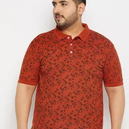 THE MILLION CLUB Plus Size Floral Printed Polo Collar Short Sleeves Cotton T-shirt-image-29