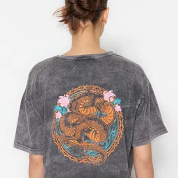 Trendyol Graphic Printed Round Neck Cotton Crop T-shirt-image-96