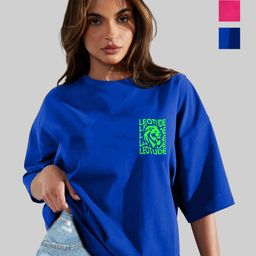 Leotude Women Pack Of 2 Typography Printed Round Neck Cotton Oversized T-shirts-image-7