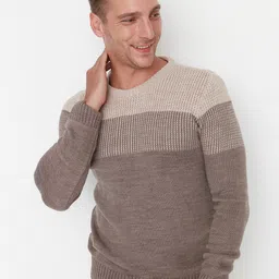 Trendyol Colourblocked Round Neck Ribbed Pullover Sweater-image-92
